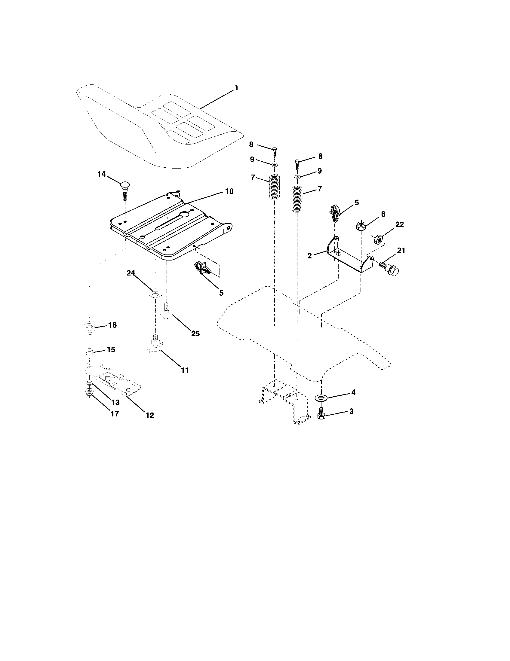 Seat Assembly Diagram and Parts List for 917273634  Craftsman Lawn Tractor