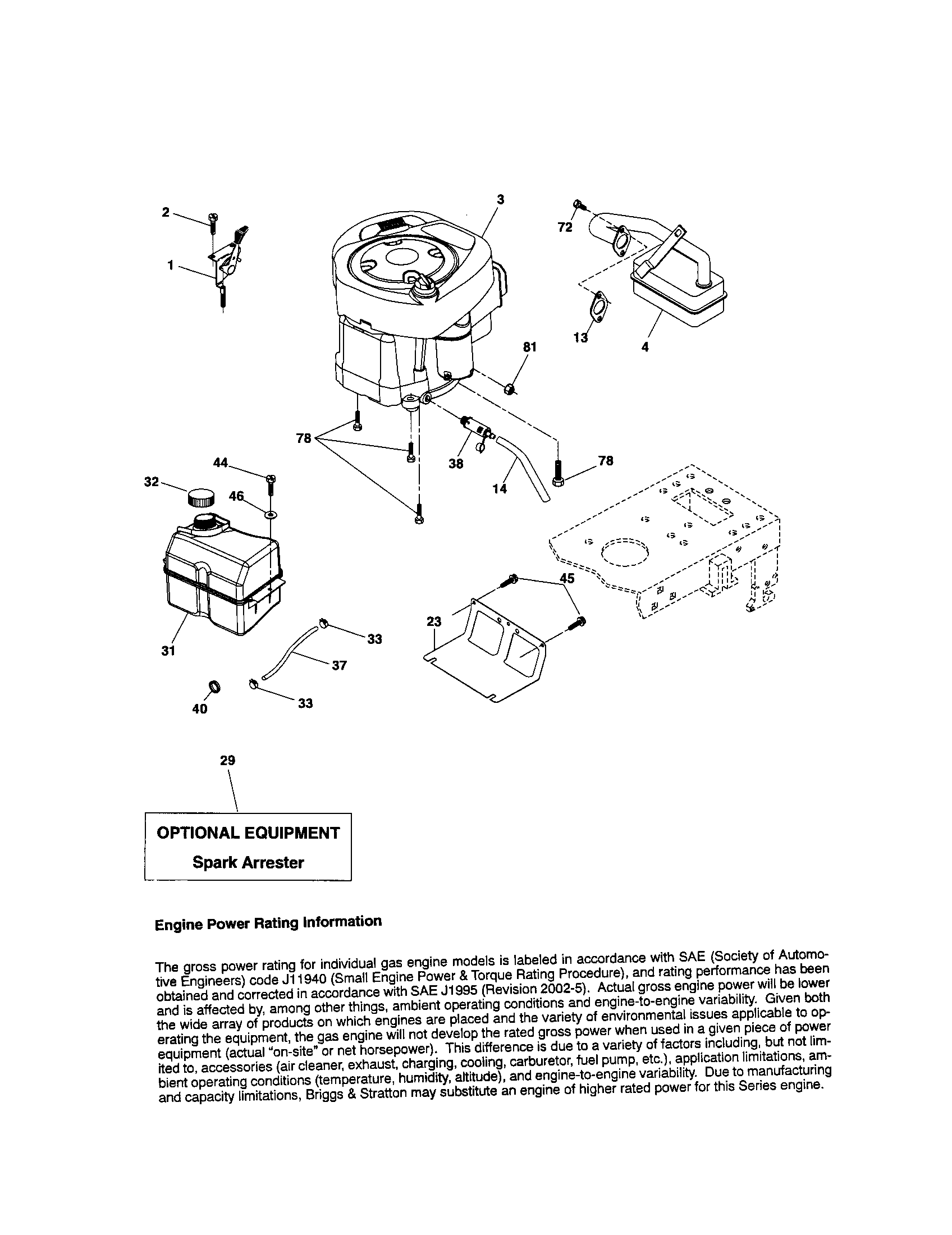 Engine Diagram and Parts List for 917286080  Craftsman Lawn Tractor