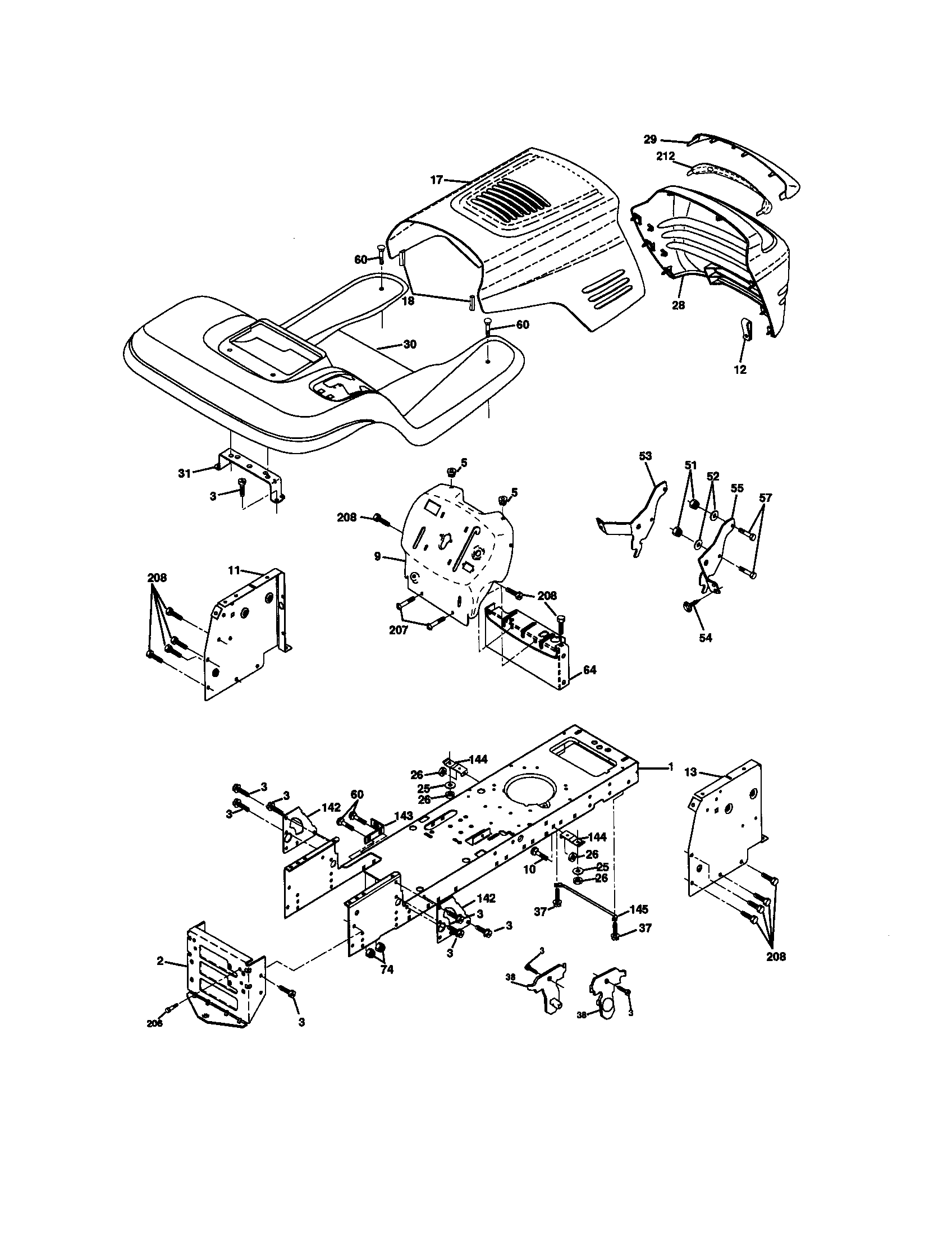 Chassis And Enclosures Diagram and Parts List for 917270741  Craftsman Lawn Tractor