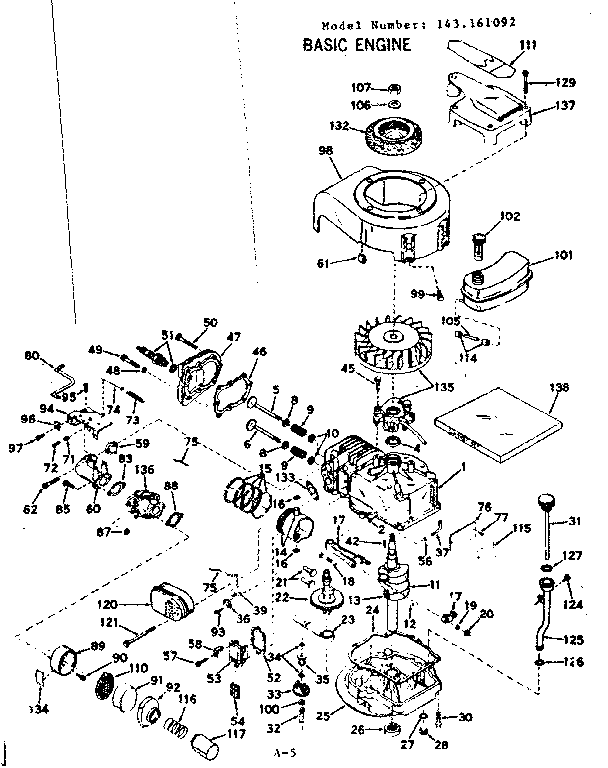 Basic Engine Diagram and Parts List for 143161092  Craftsman Engine