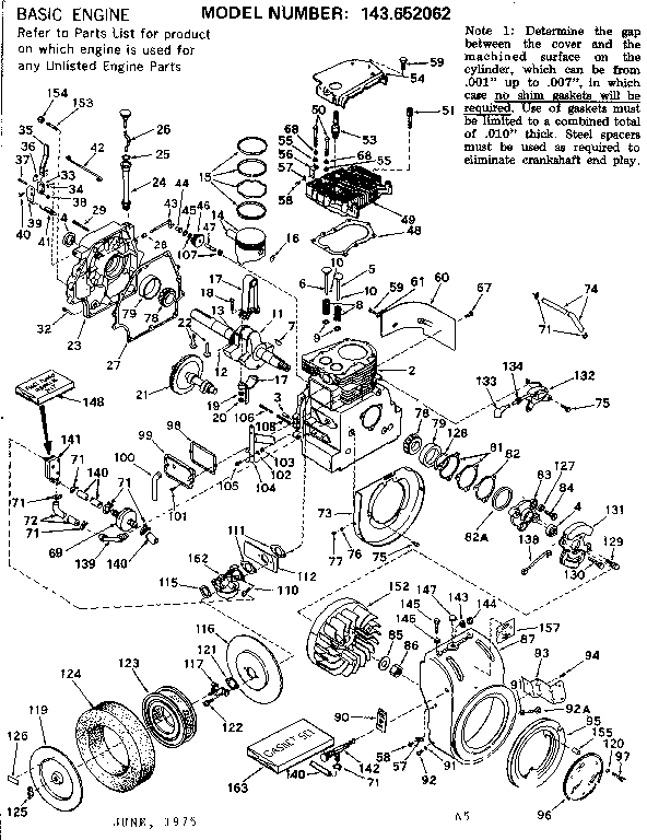 Engine Diagram and Parts List for 143652062  Craftsman Engine