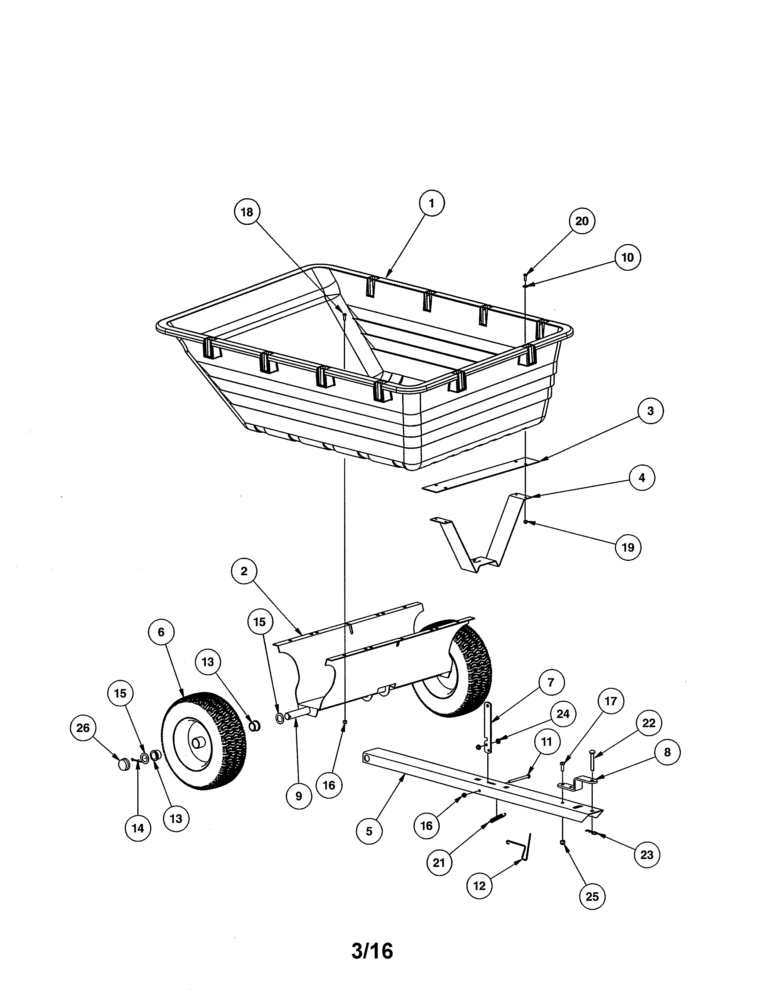 15 Cu. Ft. Poly Cart Diagram and Parts List for 486242471  Craftsman Lawn Tractor