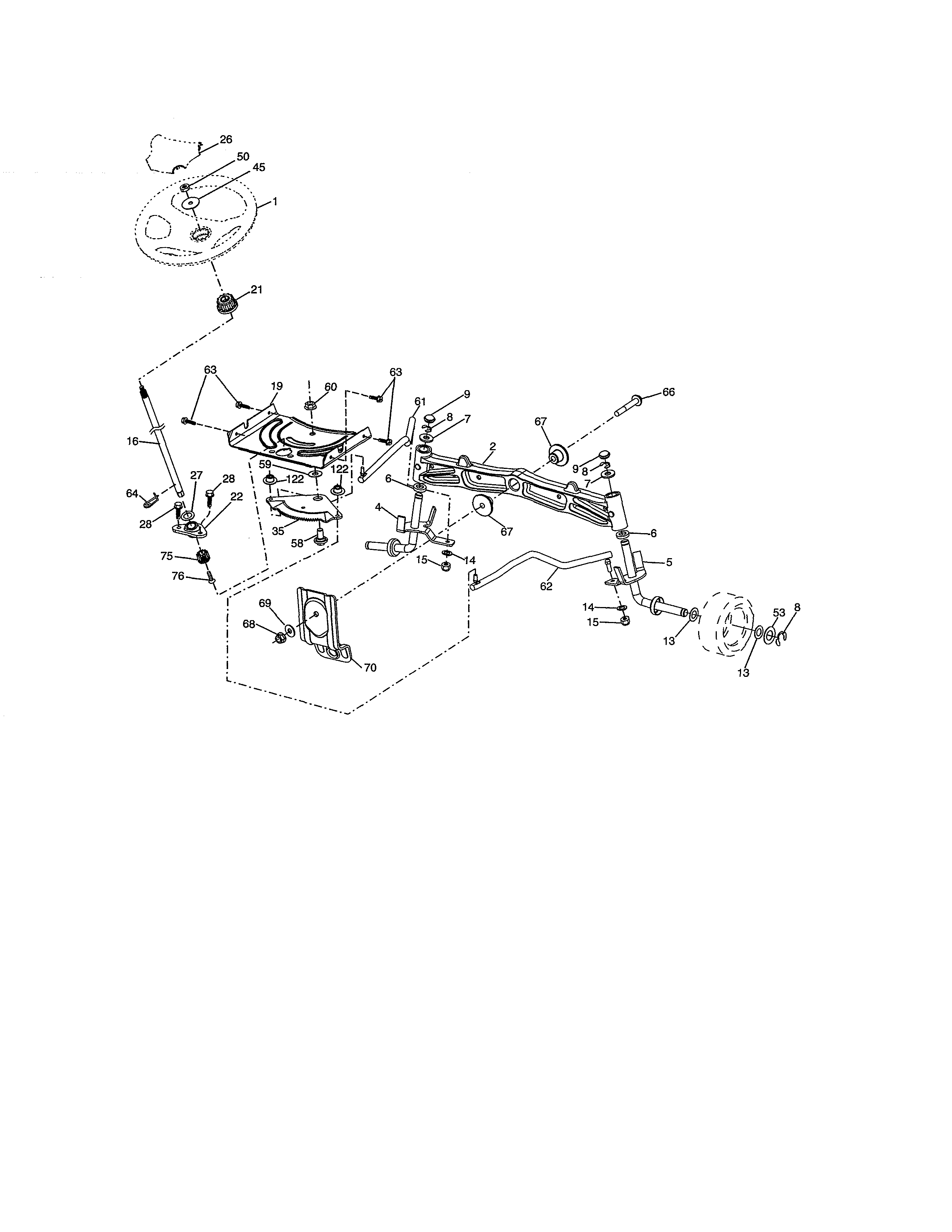 Steering Assembly Diagram and Parts List for 917992070  Craftsman Lawn Tractor