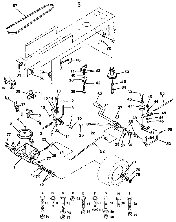 Drive Diagram and Parts List for 917255575  Craftsman Lawn Tractor