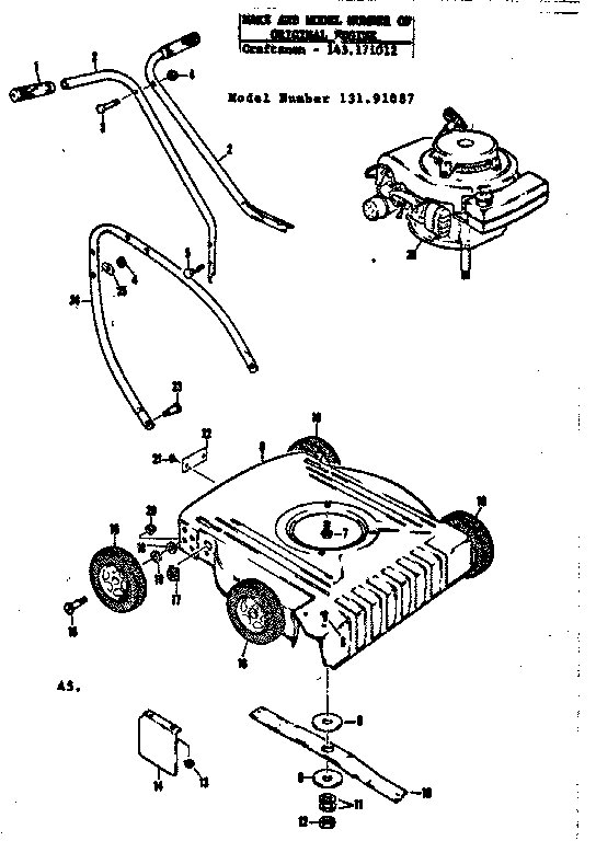 Replacement Parts Diagram and Parts List for 13191087  Craftsman Lawn Mower