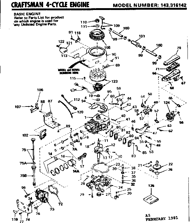Replacement Parts Diagram and Parts List for 143316142  Craftsman Engine