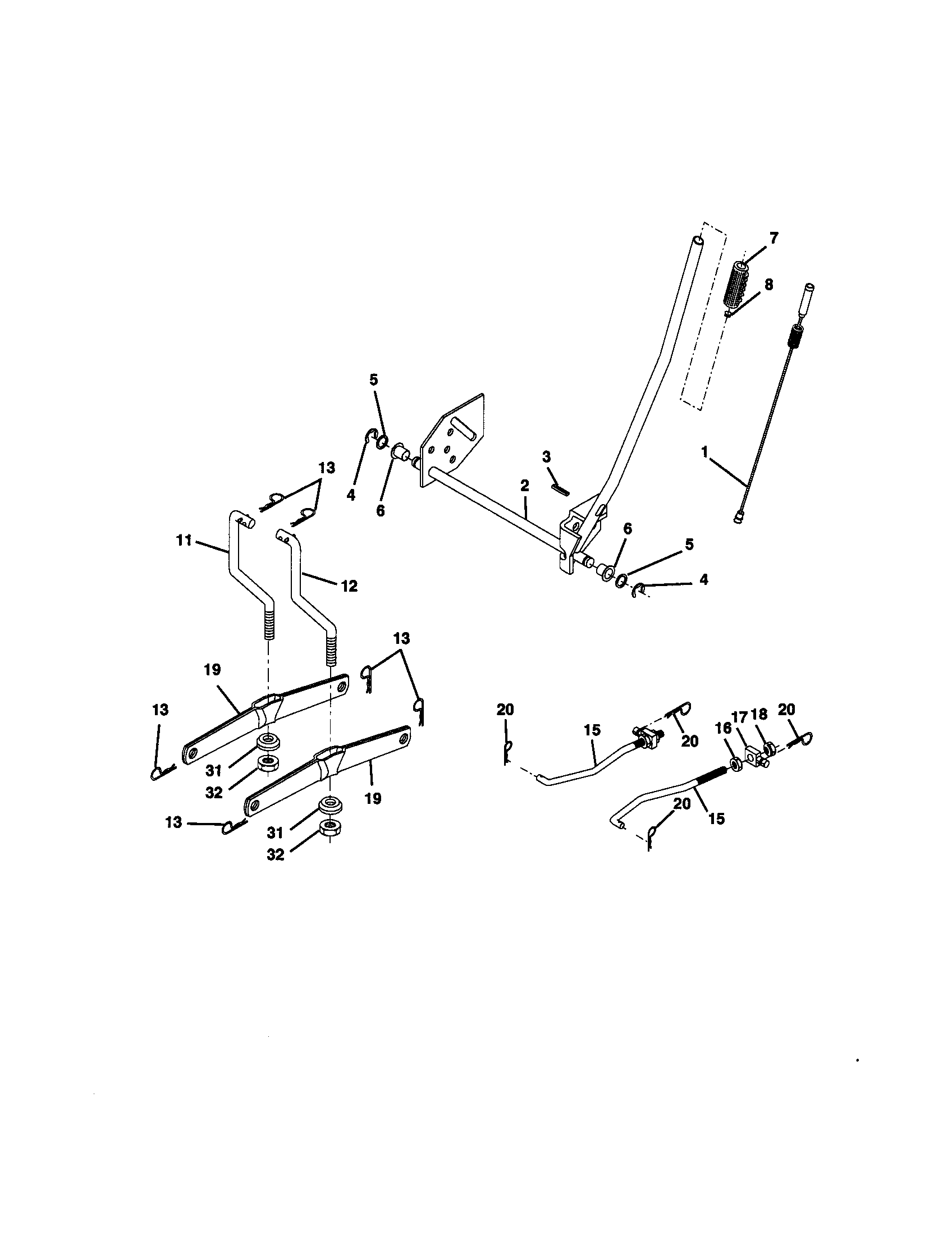 Lift Assembly Diagram and Parts List for 917270742  Craftsman Lawn Tractor