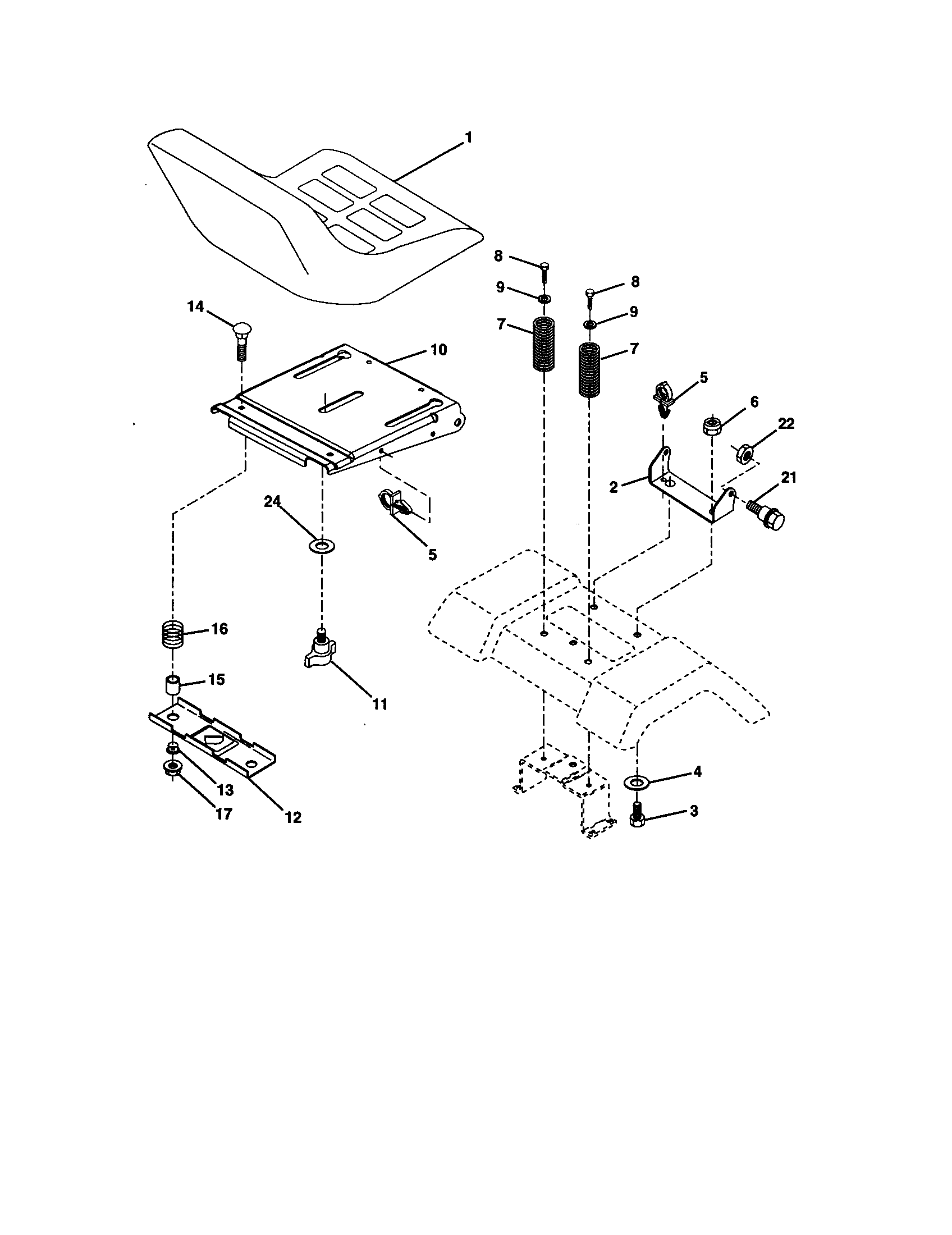 Seat Assembly Diagram and Parts List for 917277320  Craftsman Lawn Tractor
