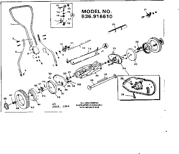 Replacement Parts Diagram and Parts List for 536916610  Craftsman Lawn Mower