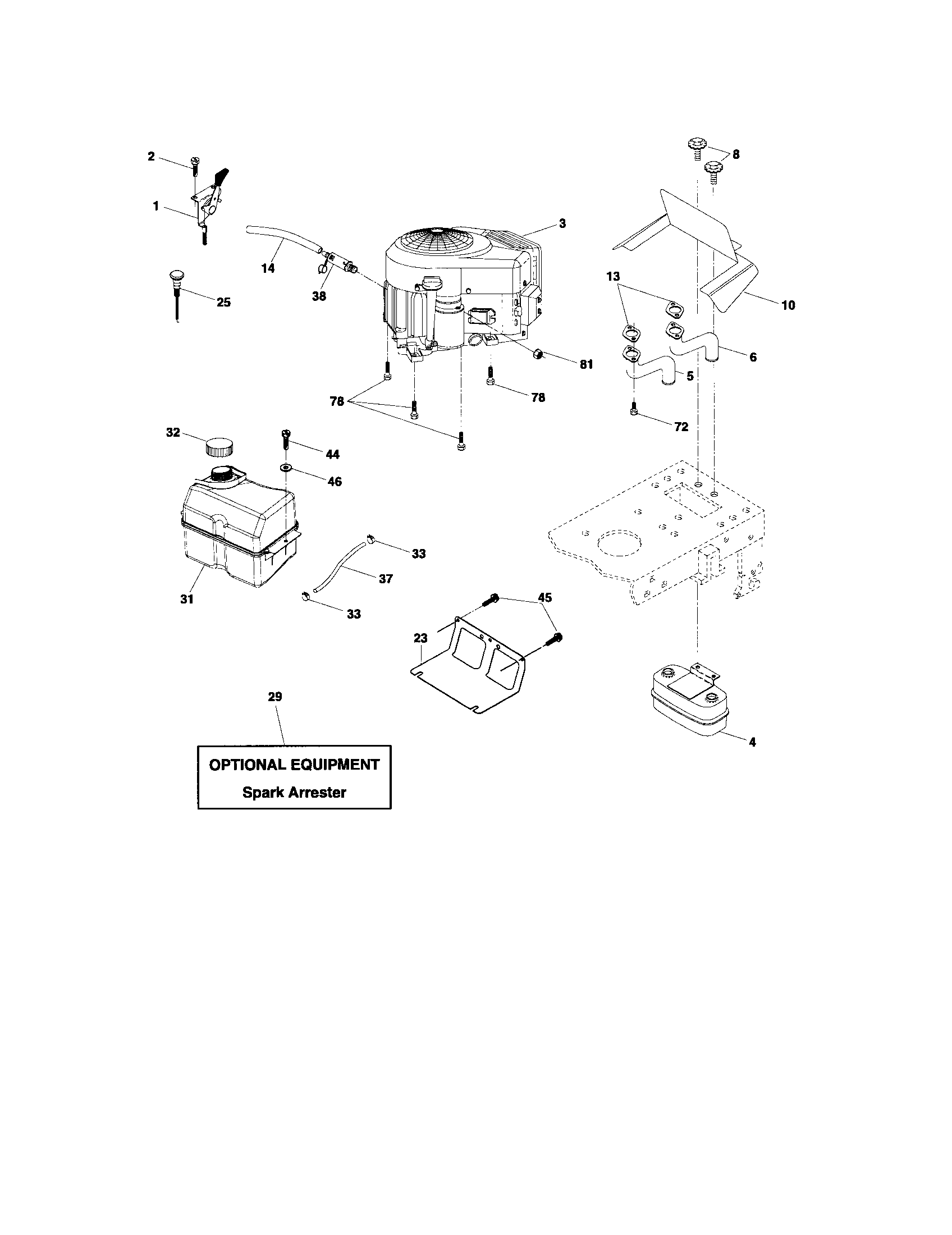 Engine Diagram and Parts List for 917275520  Craftsman Lawn Tractor
