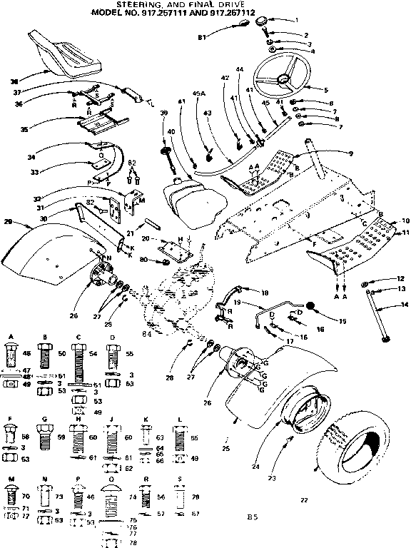 Steering, And Final Drive Diagram and Parts List for 917257112  Craftsman Lawn Tractor