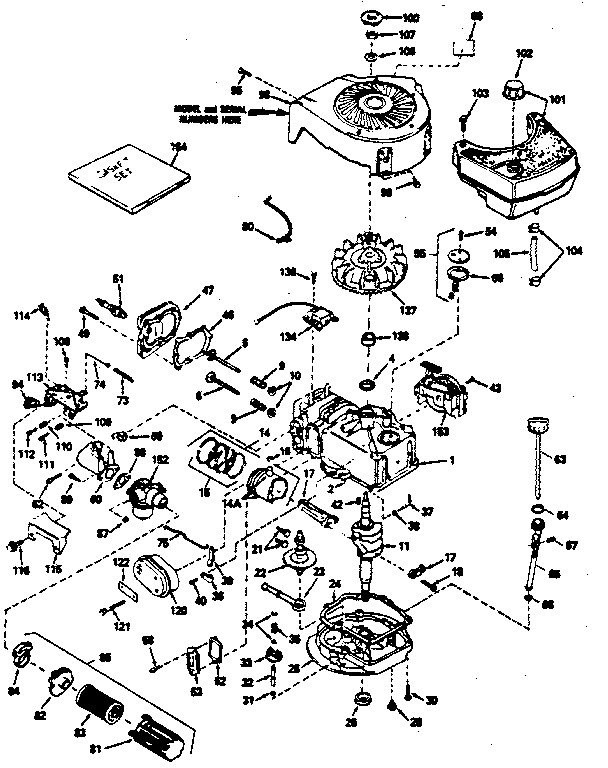 Basic Engine Diagram and Parts List for 143384512  Craftsman Engine