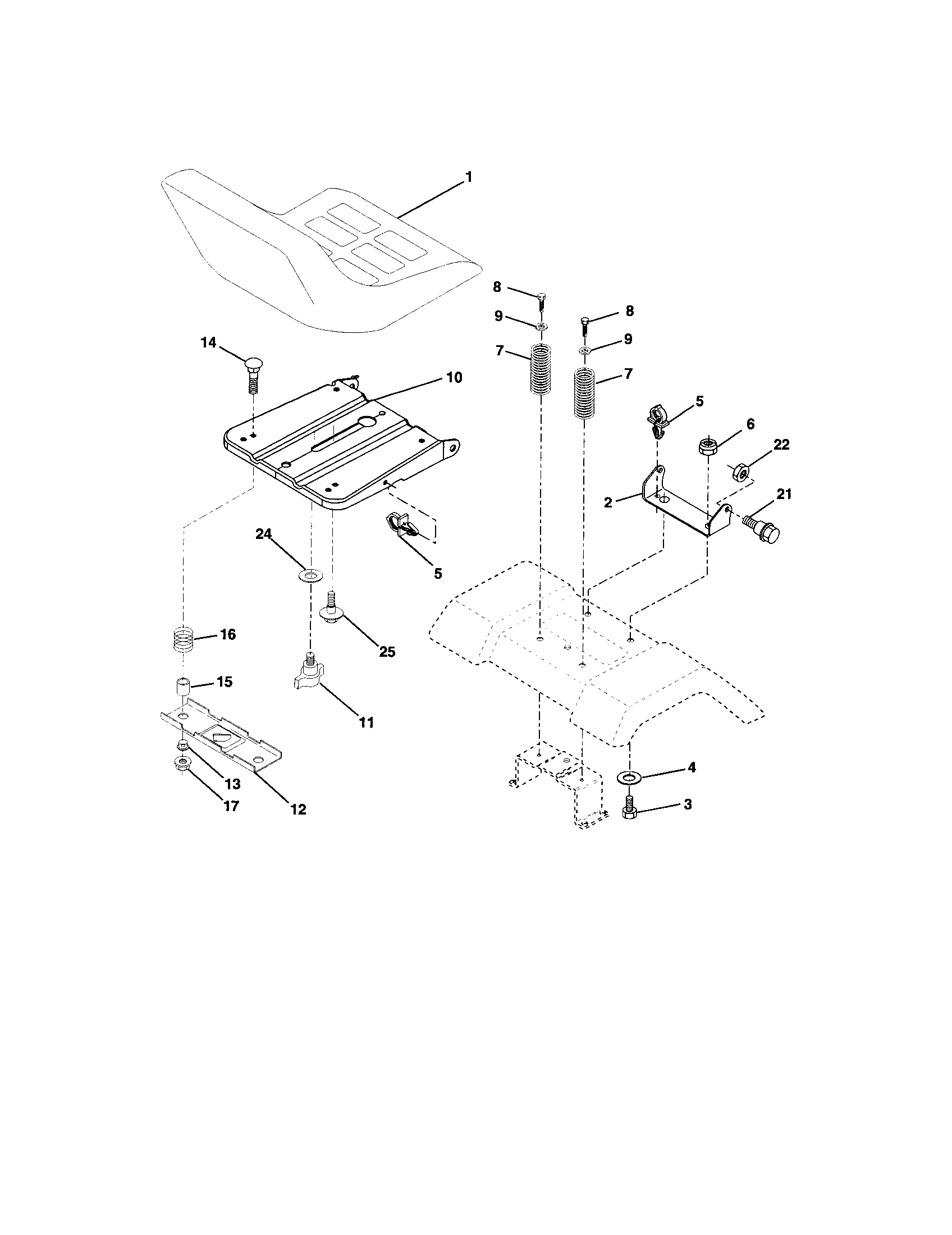 Seat Assembly Diagram and Parts List for 917273510  Craftsman Lawn Tractor