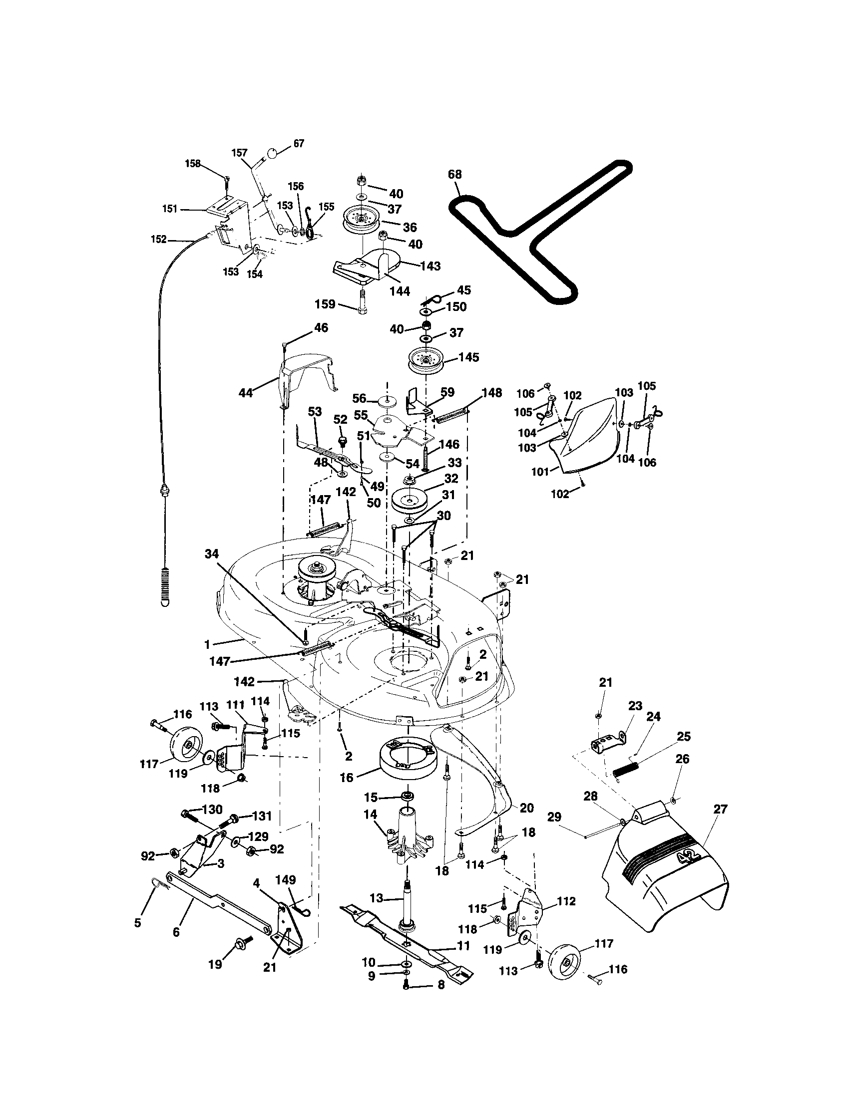 Mower Deck Diagram and Parts List for 9172720601  Craftsman Lawn Tractor