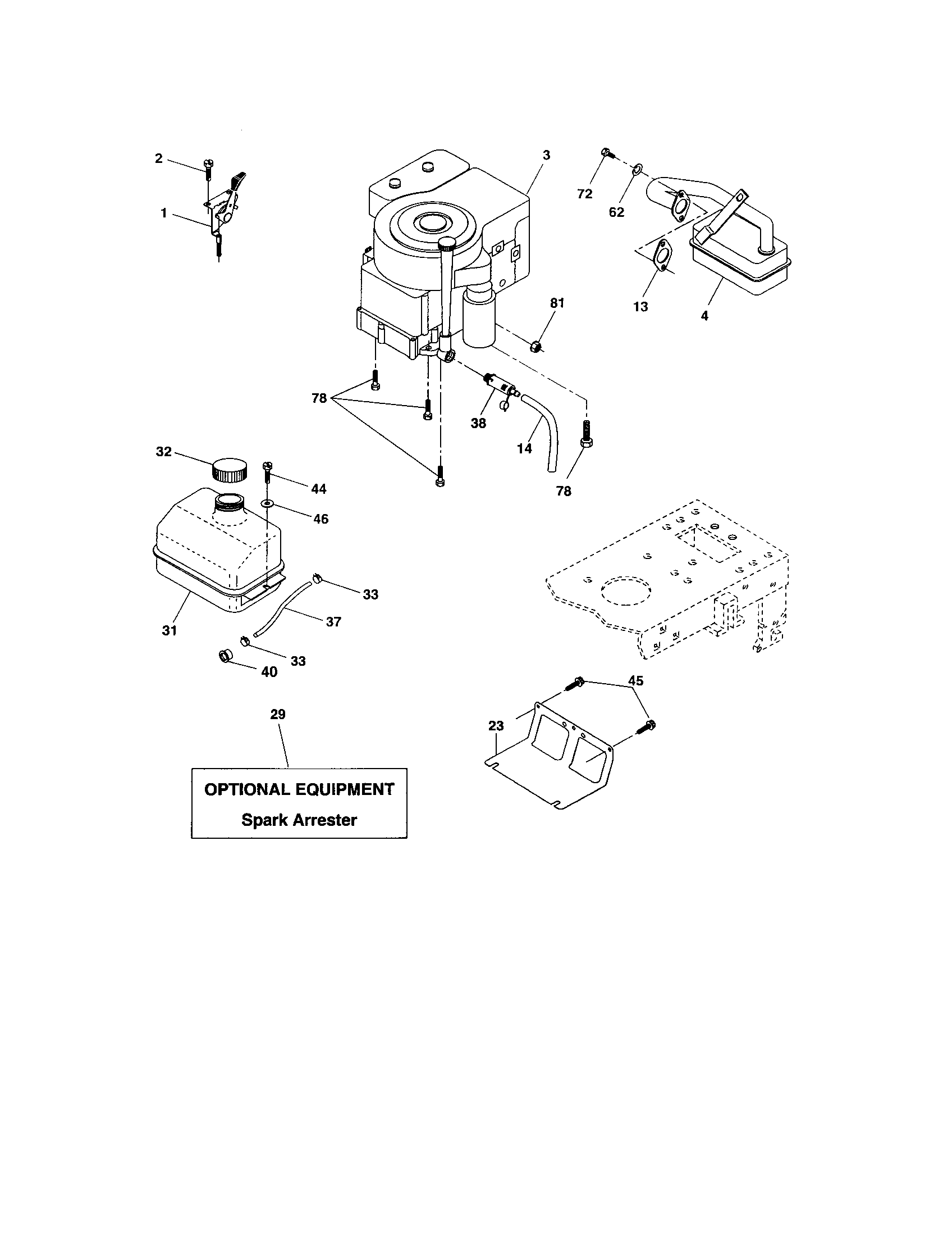 Engine Diagram and Parts List for 917273758  Craftsman Lawn Tractor