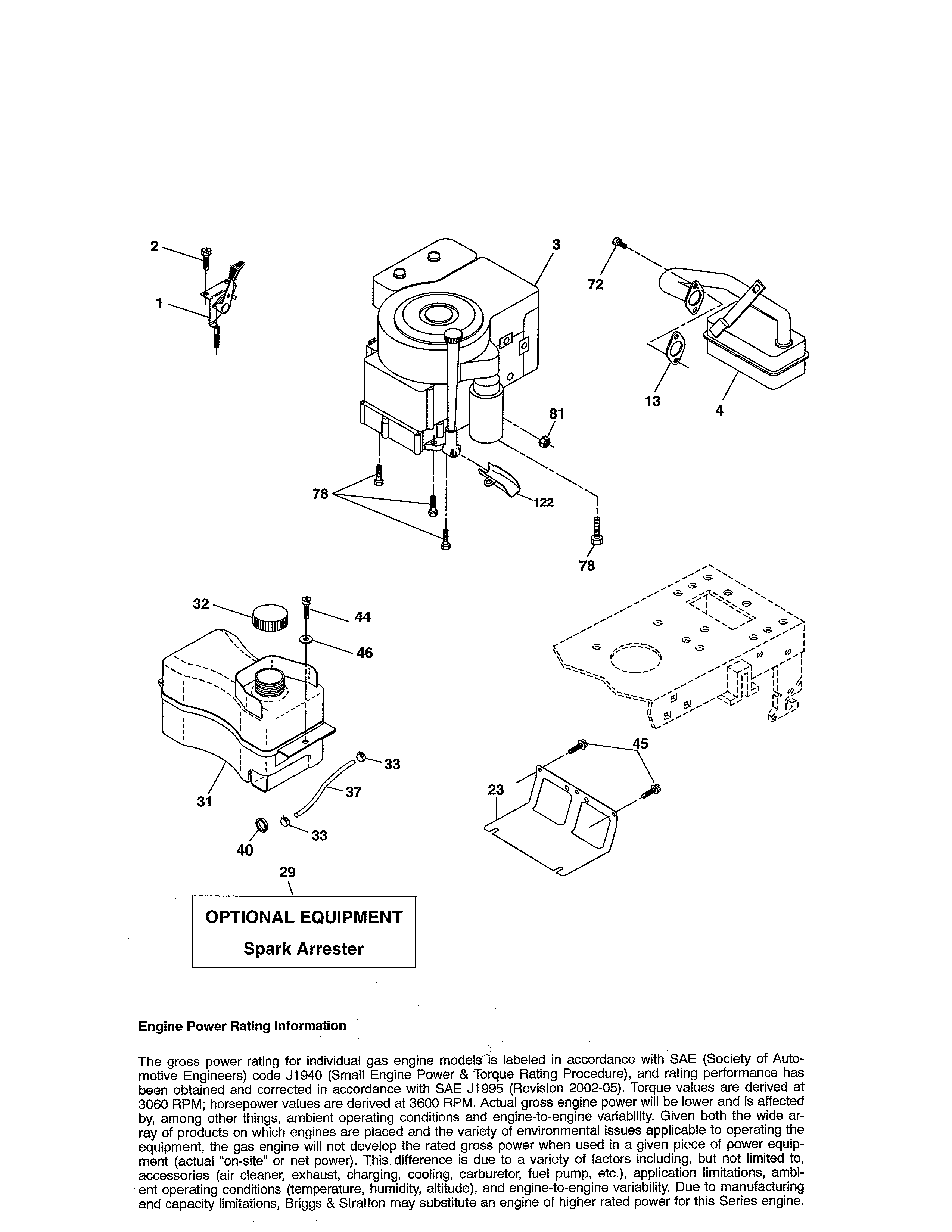 Engine Diagram and Parts List for 917280150  Craftsman Lawn Tractor