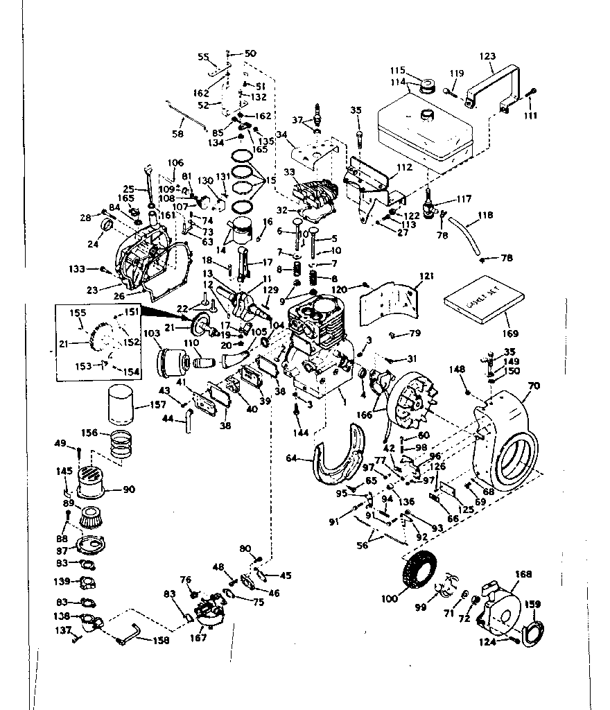 Basic Engine Diagram and Parts List for 143566142  Craftsman Engine