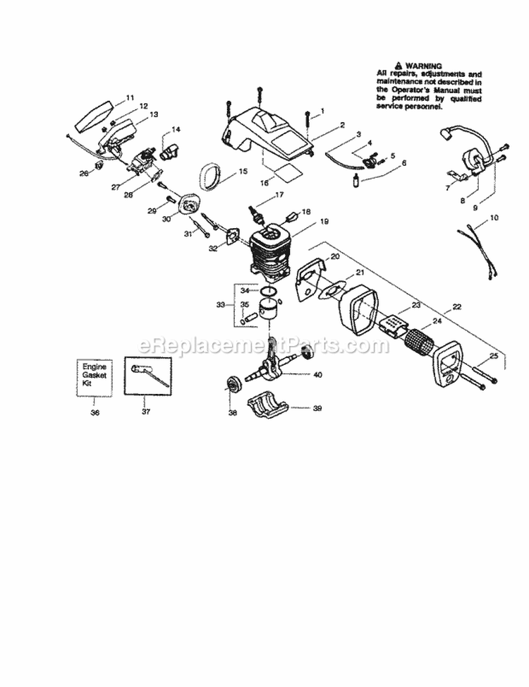 Cylinder / Crankshaft / Crankcase Diagram and Parts List for 944411364  Craftsman Chainsaw