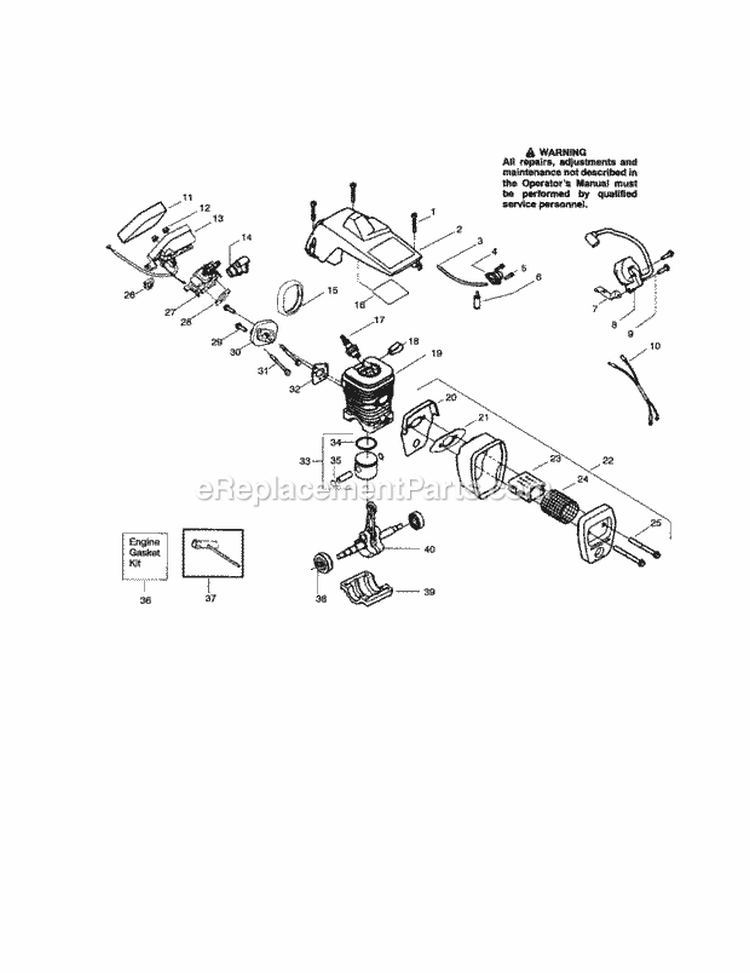 Shield / Cylinder / Crankshaft Diagram and Parts List for 944411364  Craftsman Chainsaw