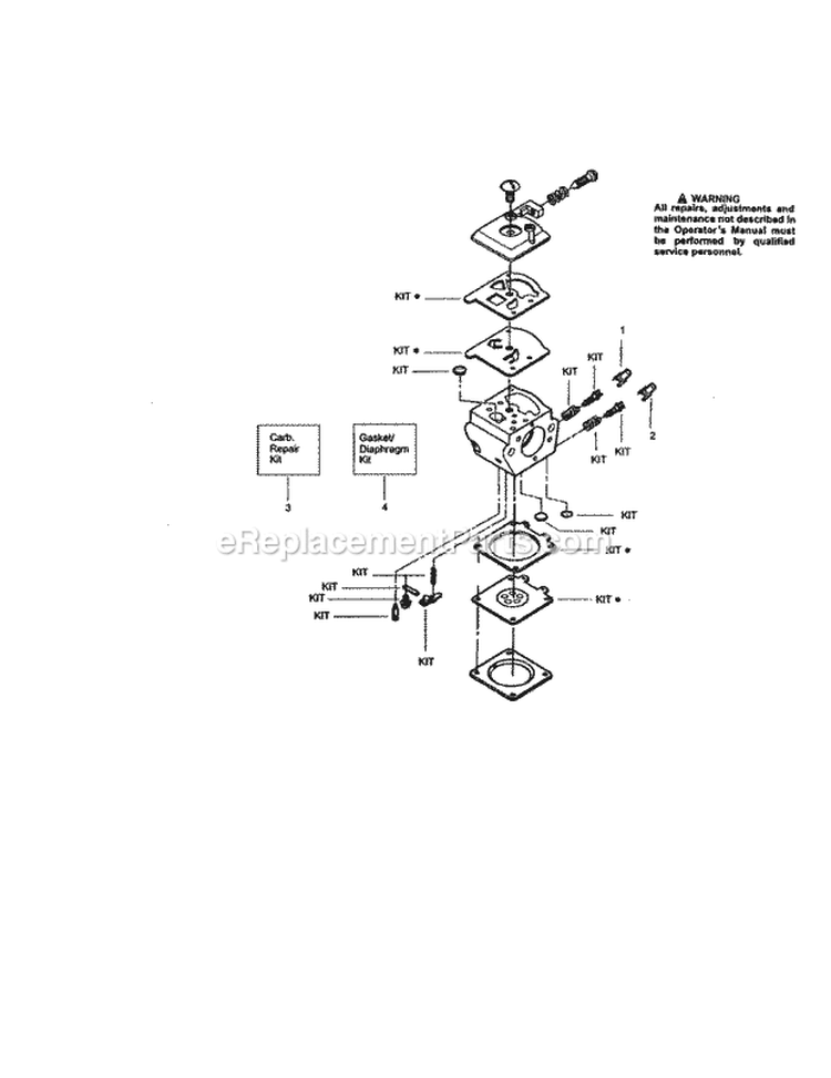 Carburetor Diagram and Parts List for 944411371  Craftsman Chainsaw