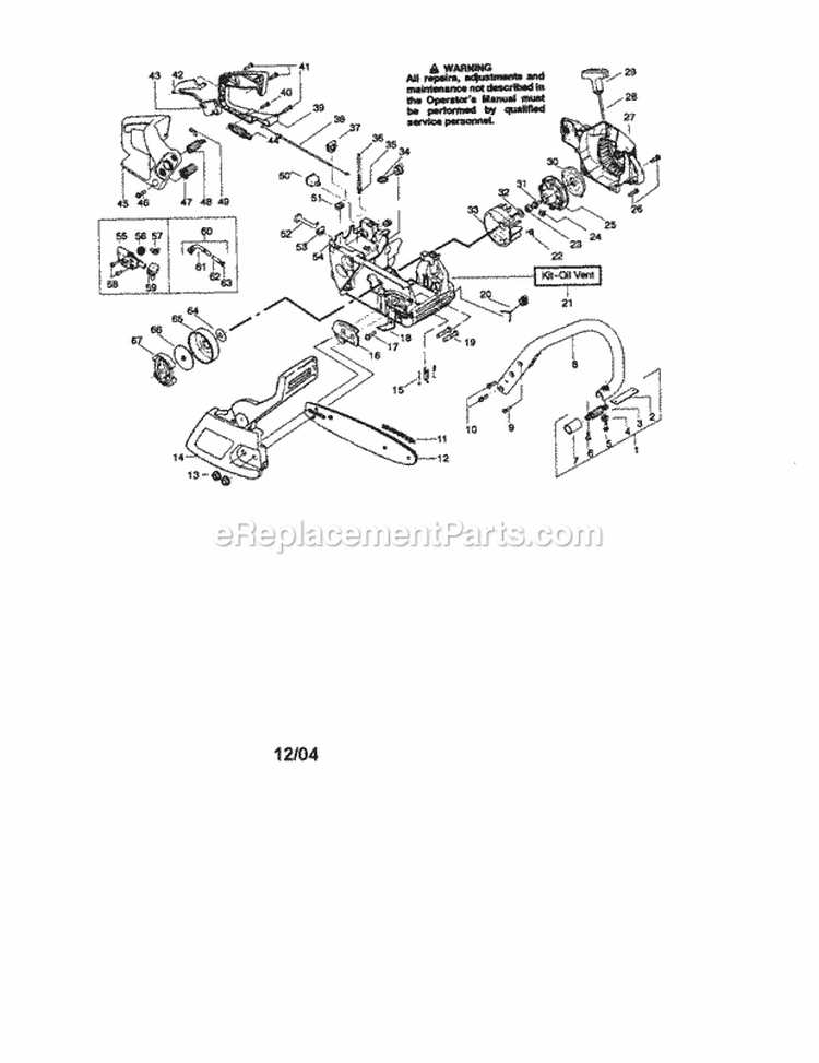 Chain / Bar / Fan Housing Diagram and Parts List for 944411422  Craftsman Chainsaw