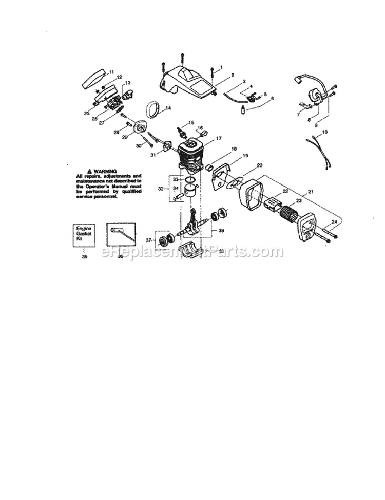 Cylinder Shield / Crankcase Diagram and Parts List for 944411422  Craftsman Chainsaw