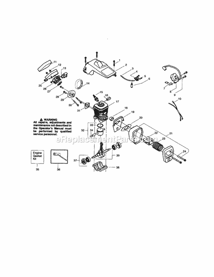 Shield / Cylinder / Crankshaft Diagram and Parts List for 944411422  Craftsman Chainsaw