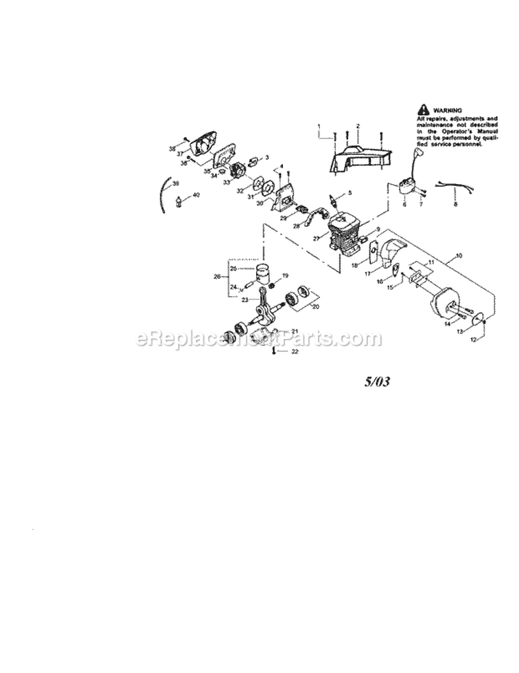 Cylinder / Crankcase Diagram and Parts List for 944411462  Craftsman Chainsaw