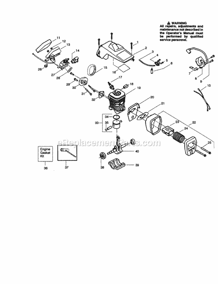 Shield / Cylinder / Crankshaft Diagram and Parts List for 944414370  Craftsman Chainsaw