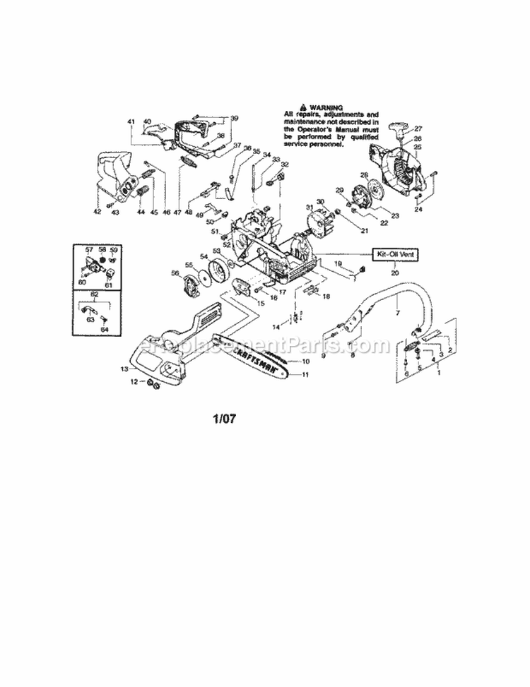 Chassis / Bar / Handle Diagram and Parts List for 944414370  Craftsman Chainsaw