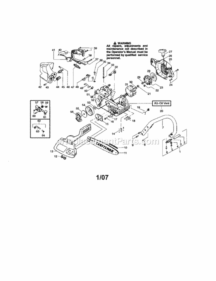 Chassis / Bar / Handle Diagram and Parts List for 944414430  Craftsman Chainsaw