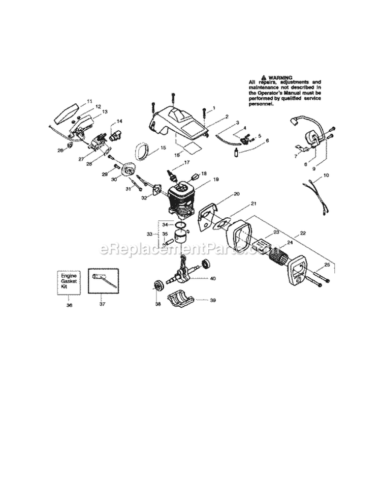 Shield / Cylinder / Crankshaft Diagram and Parts List for 944414430  Craftsman Chainsaw