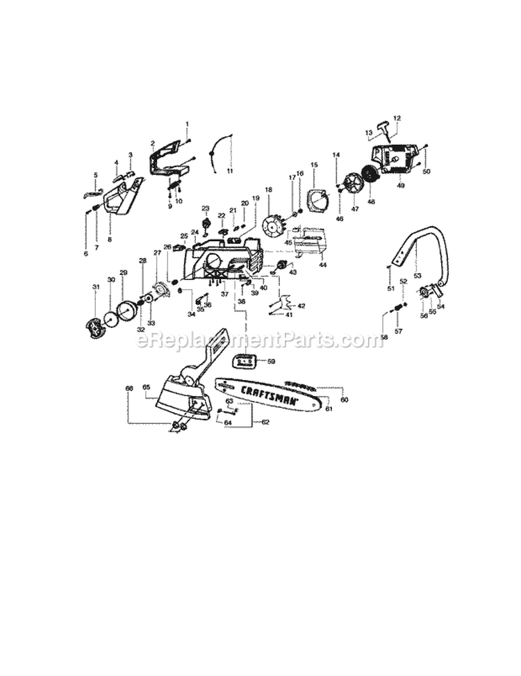 Chassis / Bar / Handle Diagram and Parts List for 944414460  Craftsman Chainsaw