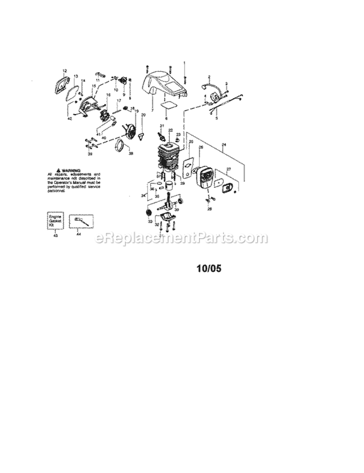 Shield / Cylinder / Crankshaft Diagram and Parts List for 944415360  Craftsman Chainsaw