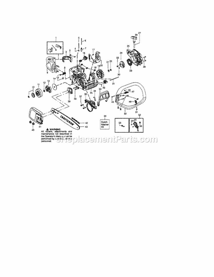 Chain / Bar / Handle / Housing Diagram and Parts List for 944415360  Craftsman Chainsaw