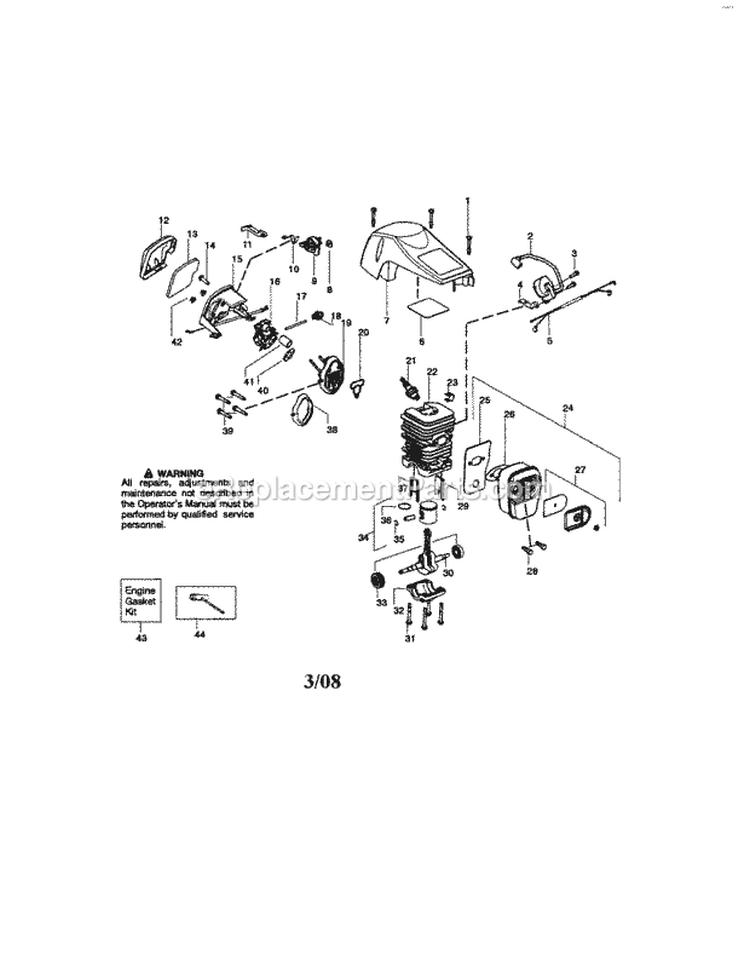 Ignition / Carburetor Diagram and Parts List for 944415361  Craftsman Chainsaw