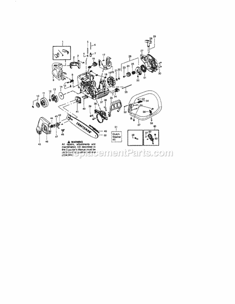 Chain / Bar / Housing / Handle Diagram and Parts List for 944415370  Craftsman Chainsaw