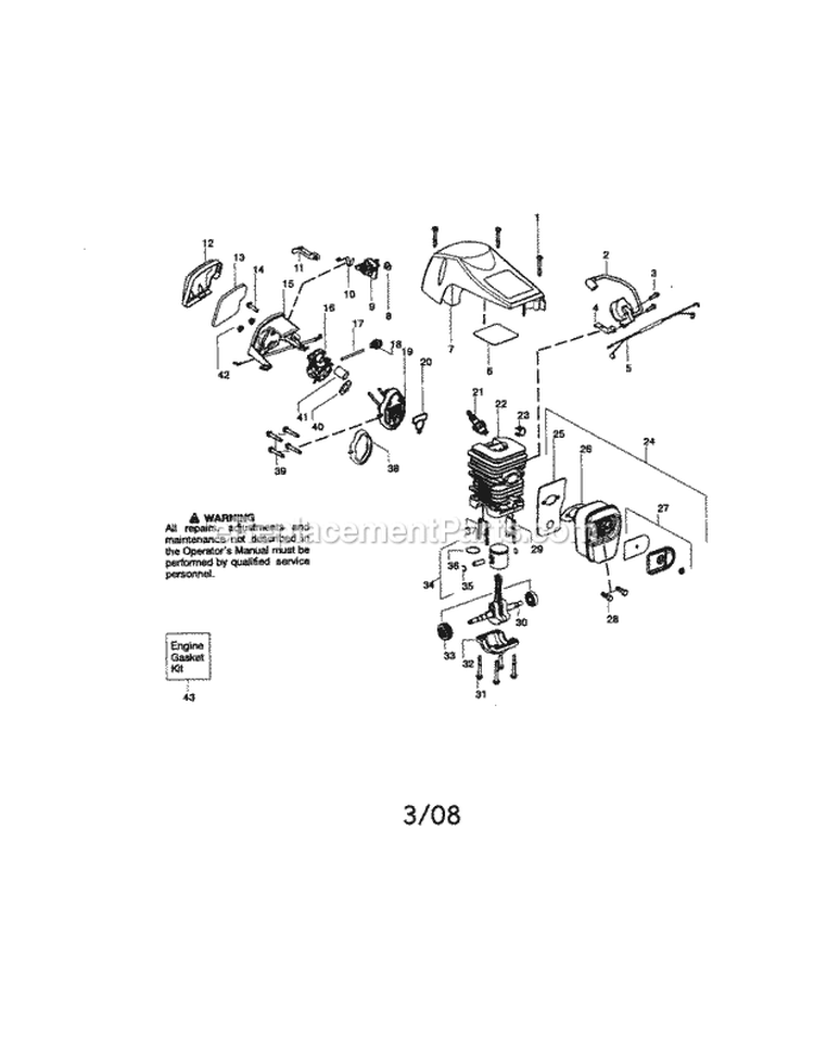Ignition / Carburetor / Muffler Diagram and Parts List for 944415371  Craftsman Chainsaw