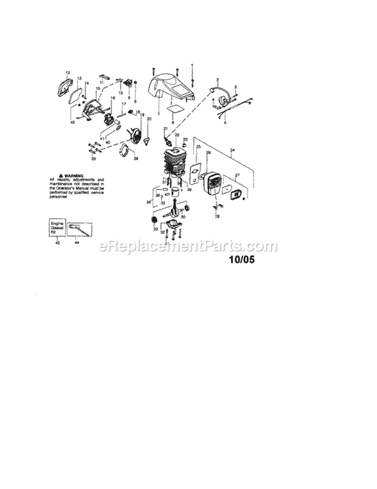 Cylinder / Shield / Crankshaft Diagram and Parts List for 944415430  Craftsman Chainsaw