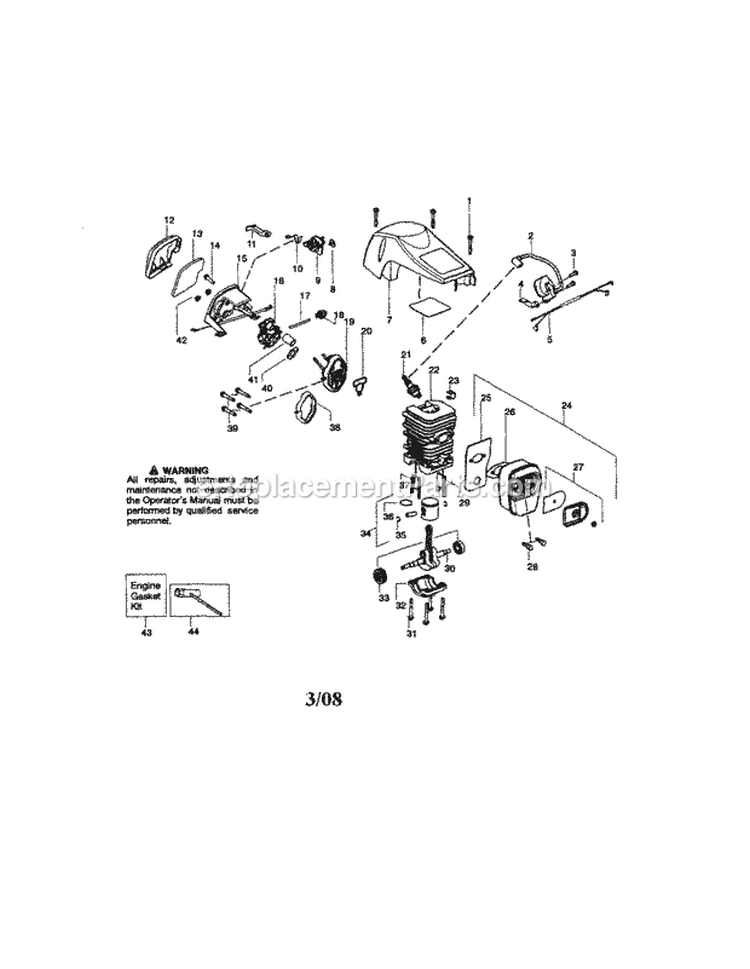 Ignition / Carburetor / Muffler Diagram and Parts List for 944415431  Craftsman Chainsaw