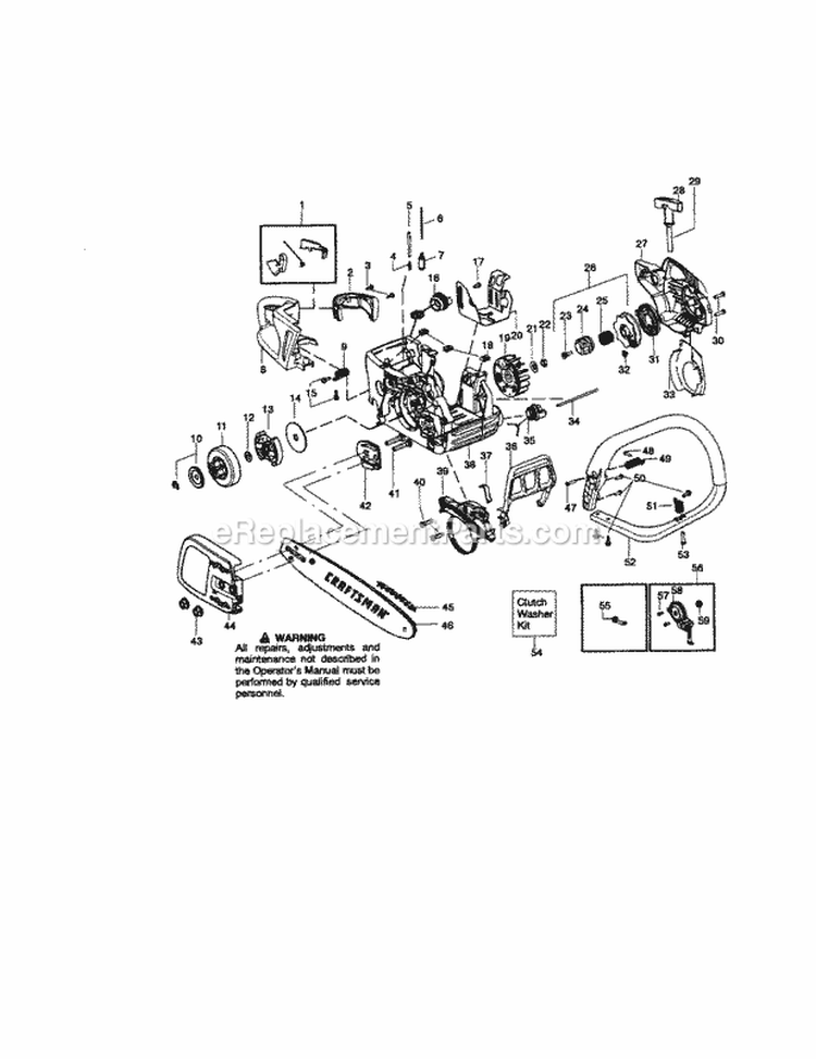 Chassis / Bar / Chain Diagram and Parts List for 944415431  Craftsman Chainsaw