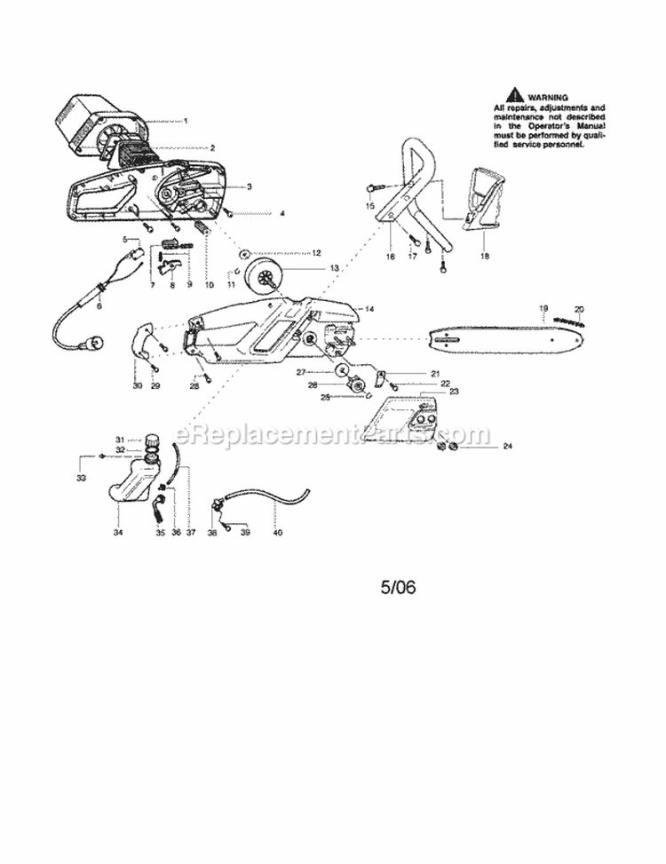 Chainsaw Diagram and Parts List for 944416450  Craftsman Chainsaw