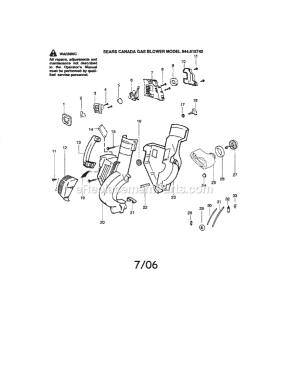 Page A Diagram and Parts List for 944515742  Craftsman Leaf Blower / Vacuum