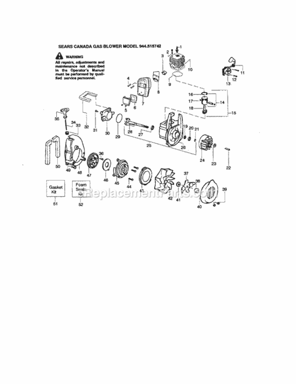 Page B Diagram and Parts List for 944515742  Craftsman Leaf Blower / Vacuum