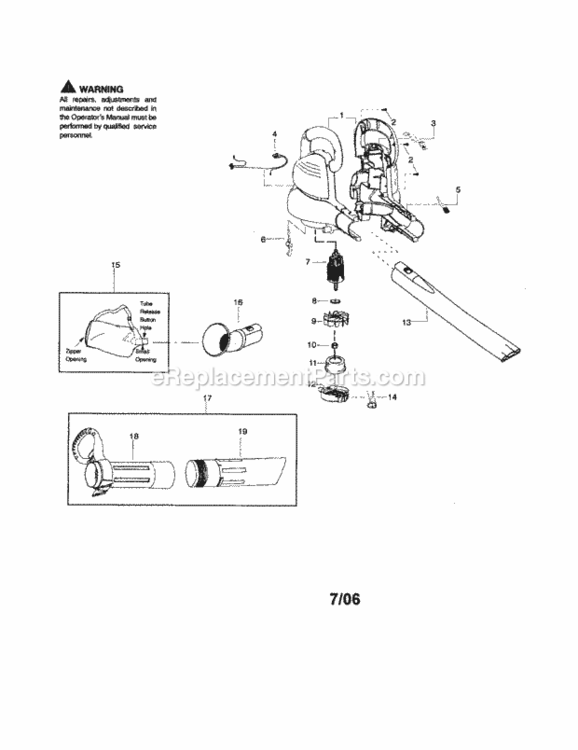 Page A Diagram and Parts List for 944516710  Craftsman Leaf Blower / Vacuum