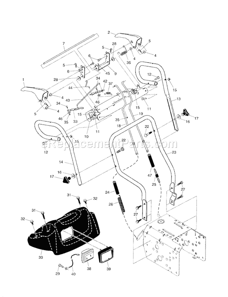 Handles Diagram and Parts List for 944527700  Craftsman Snow Blower