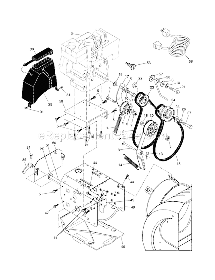 Chassis/Engine/Pulleys Diagram and Parts List for 944527700  Craftsman Snow Blower