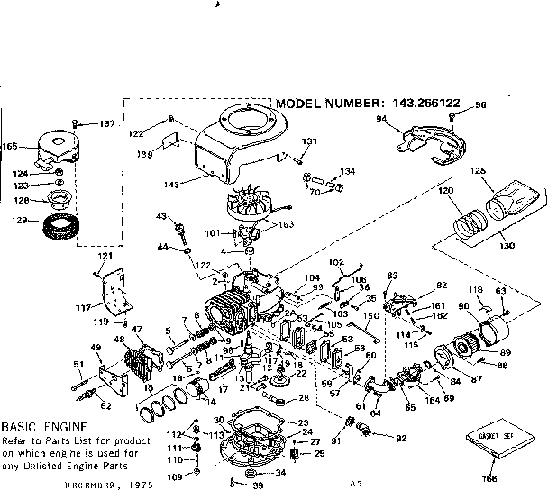 Replacement Parts Diagram and Parts List for 143266122  Craftsman Engine