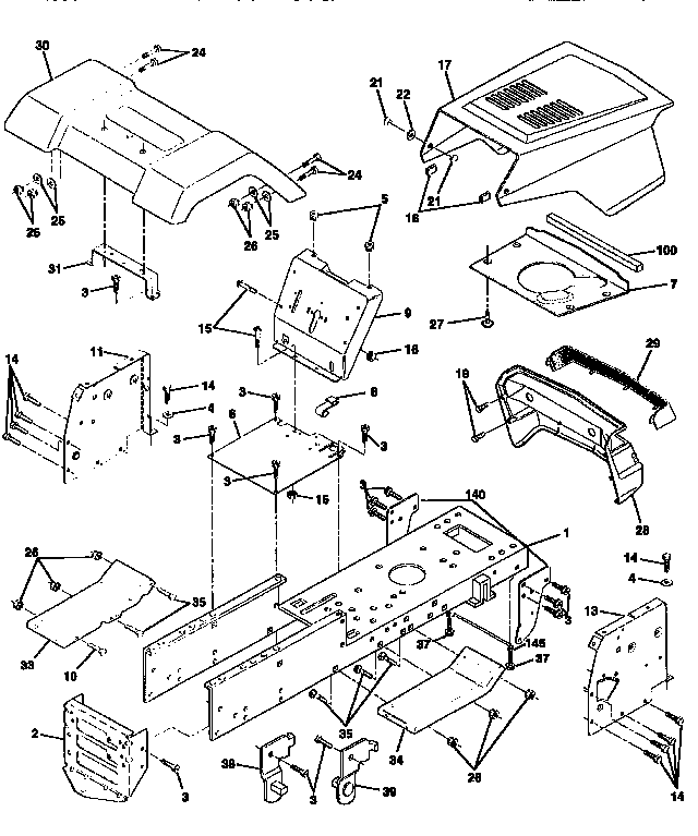 Chassis And Enclosures Diagram and Parts List for 917258103  Craftsman Lawn Tractor