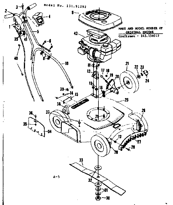 Replacement Parts Diagram and Parts List for 13191292  Craftsman Lawn Mower